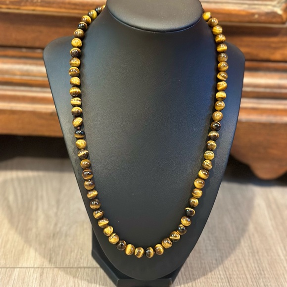 Jewelry - Genuine tigers eye natural gemstone 925 silver clasp necklace